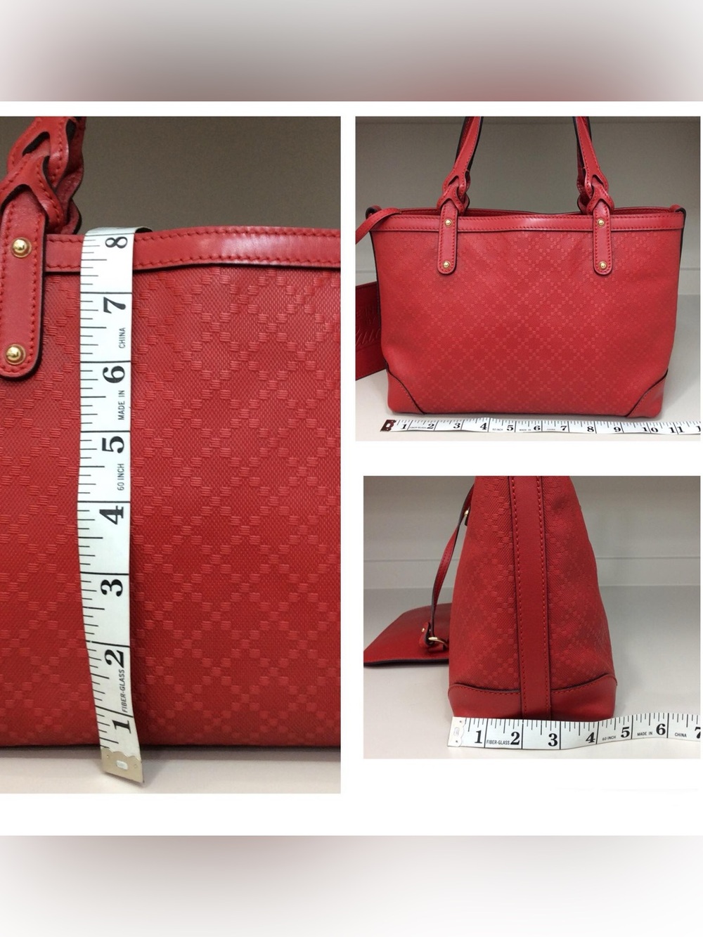 Authentic Gucci Small Diamante Craft Tote Canvas Leather with Pouch Red Bag - Picture 16 of 16